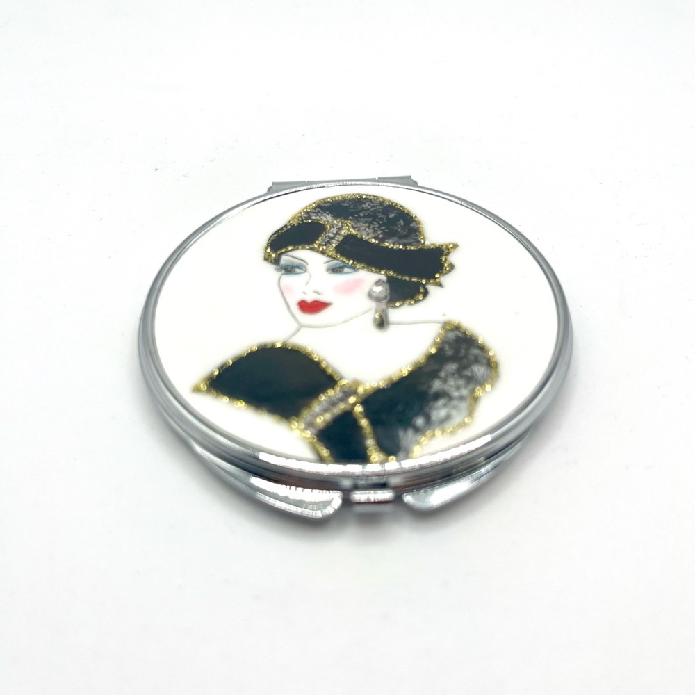 Vintage art deco lady compact mirror silver tone purse mirror flapper - Picture 5 of 6
